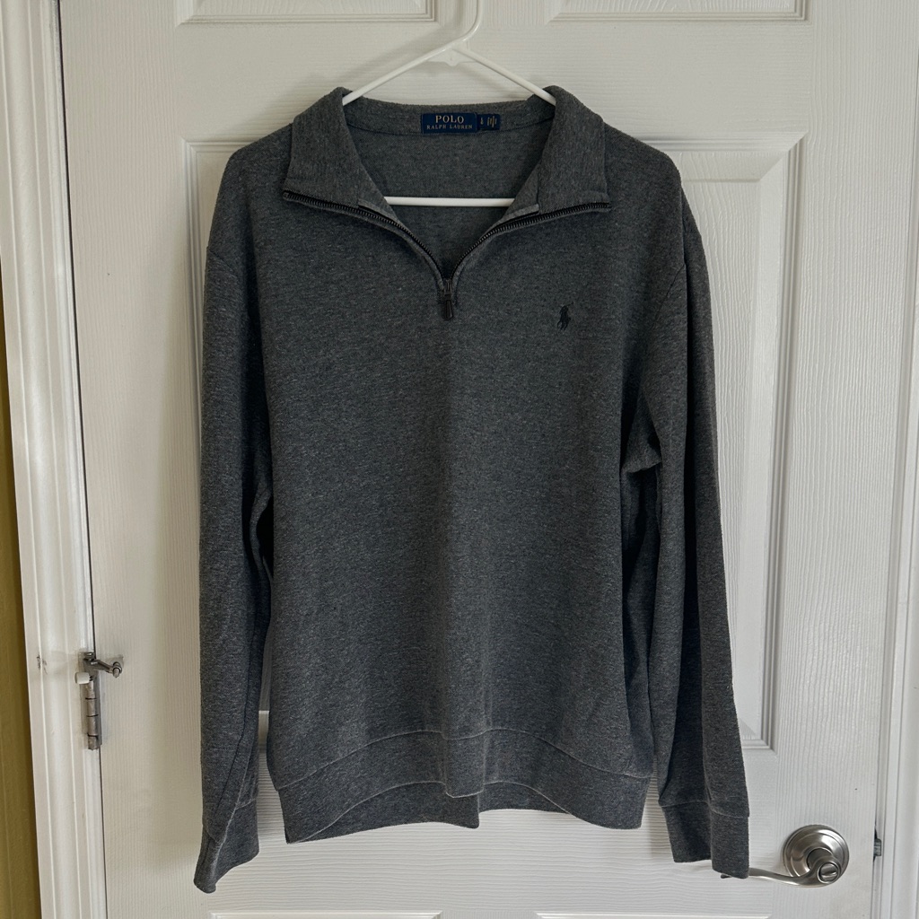 Polo By Ralph Lauren Men's Charcoal Grey Zip-Up Sweatshirt.